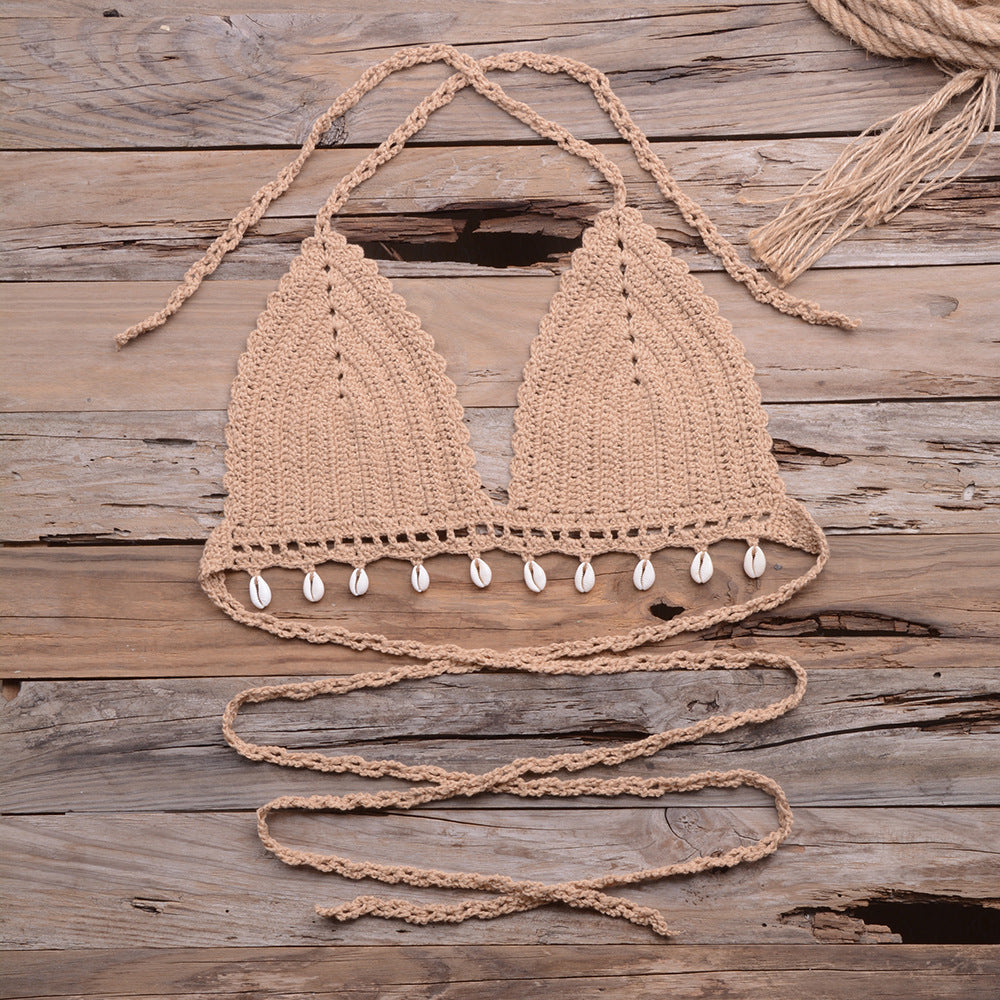 Knitted Shell trim bikini top