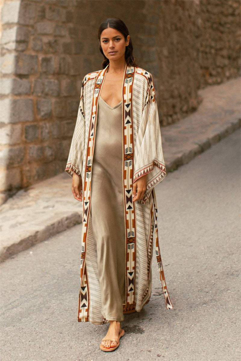 Printed cotton beach kimono