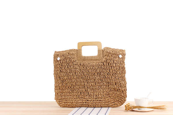 Beach bag with wooden handle