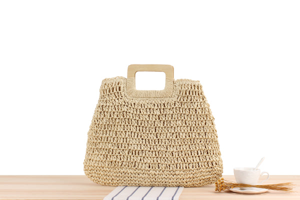 Beach bag with wooden handle