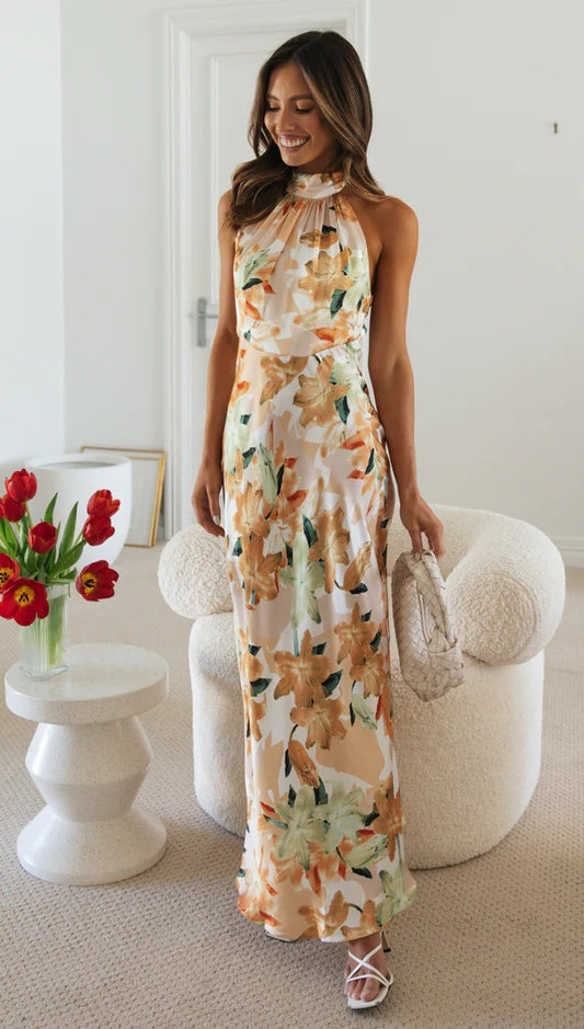 Halter neck printed Maxi Dress