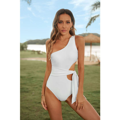 One shoulder side tie swimsuit