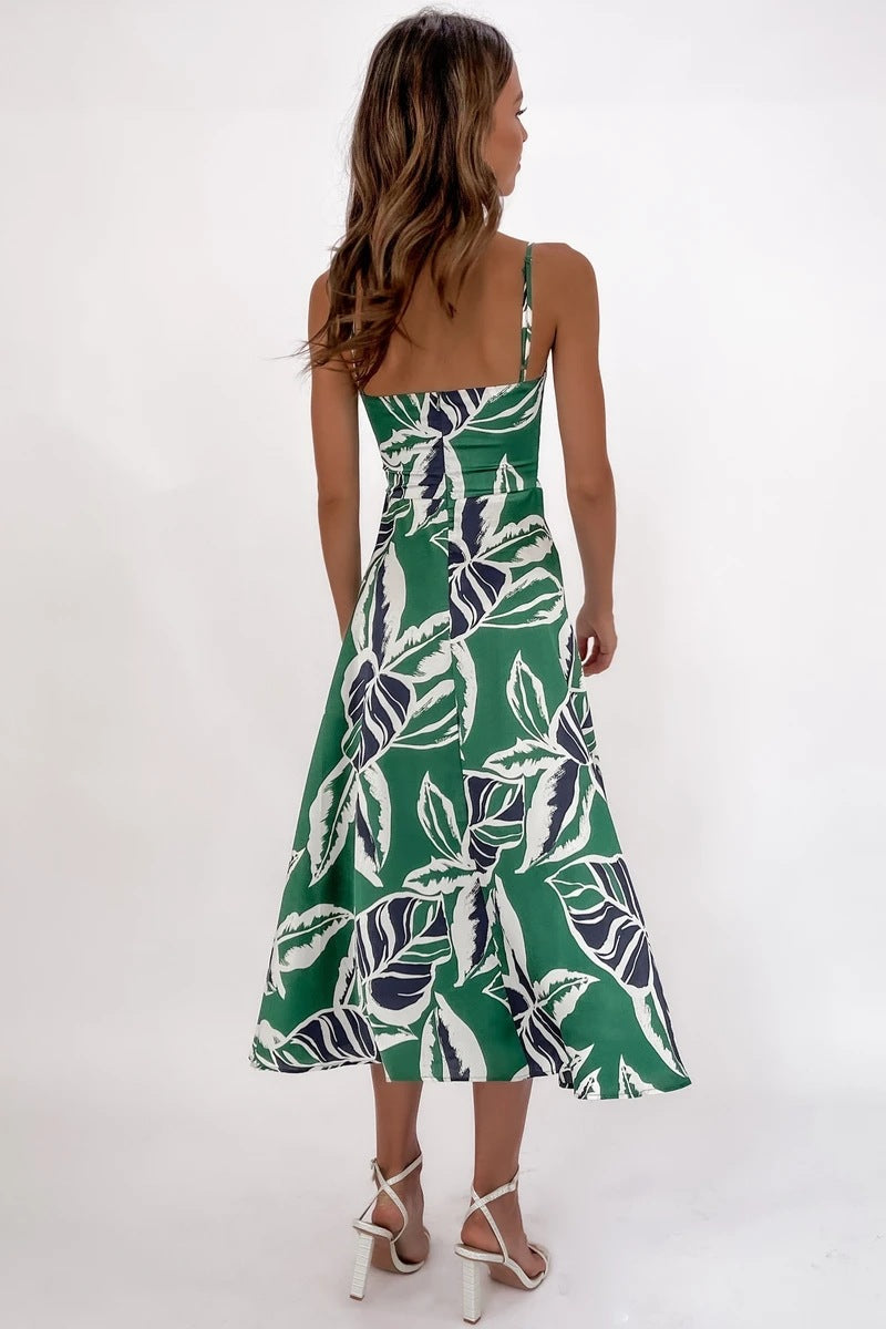 Tropical Floral Print dress with cut out front