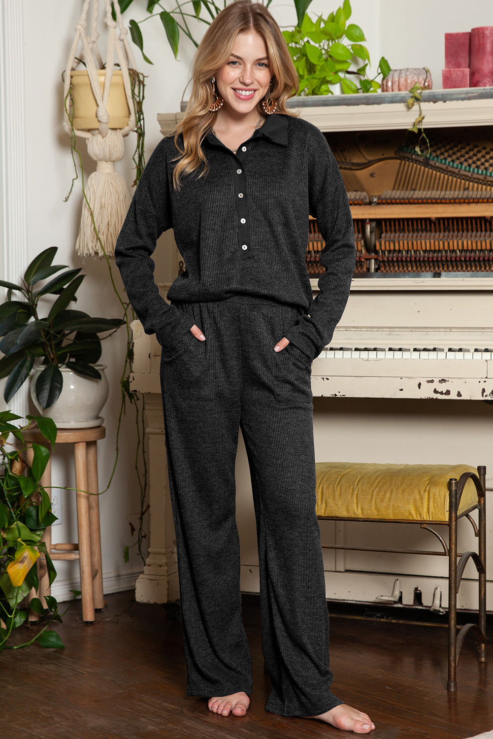 Soft touch knitted rib loungewear set