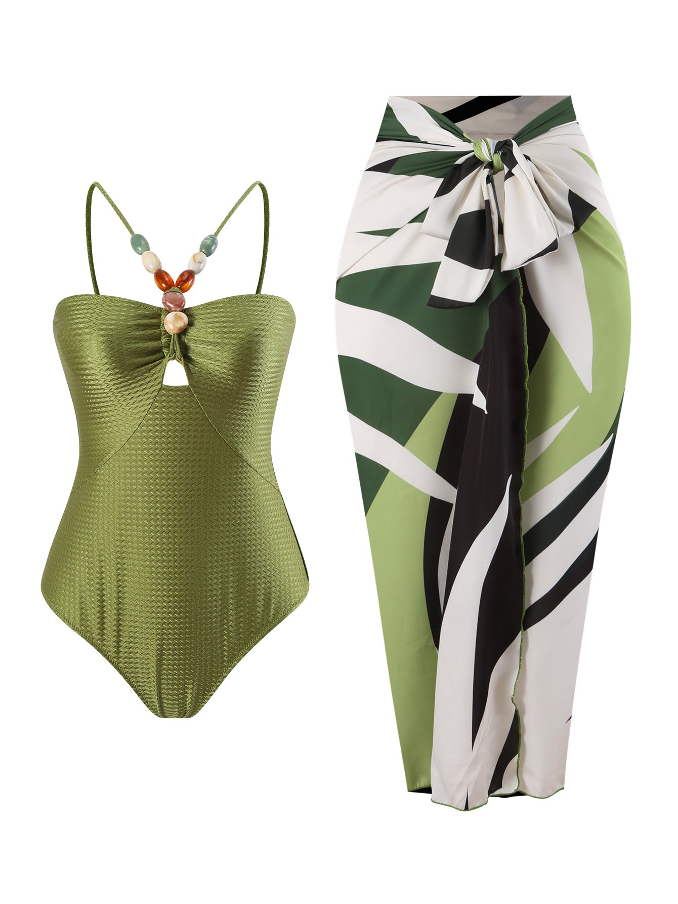 Swimsuit with printed sarong