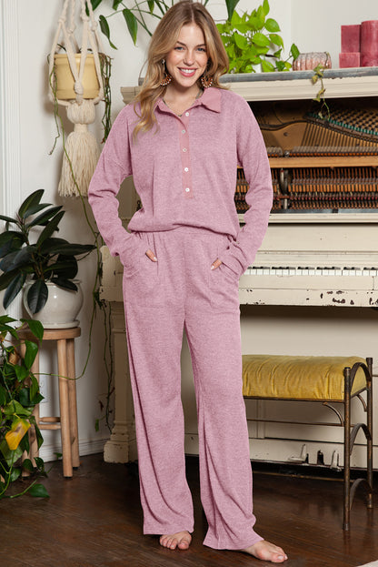 Soft touch knitted rib loungewear set