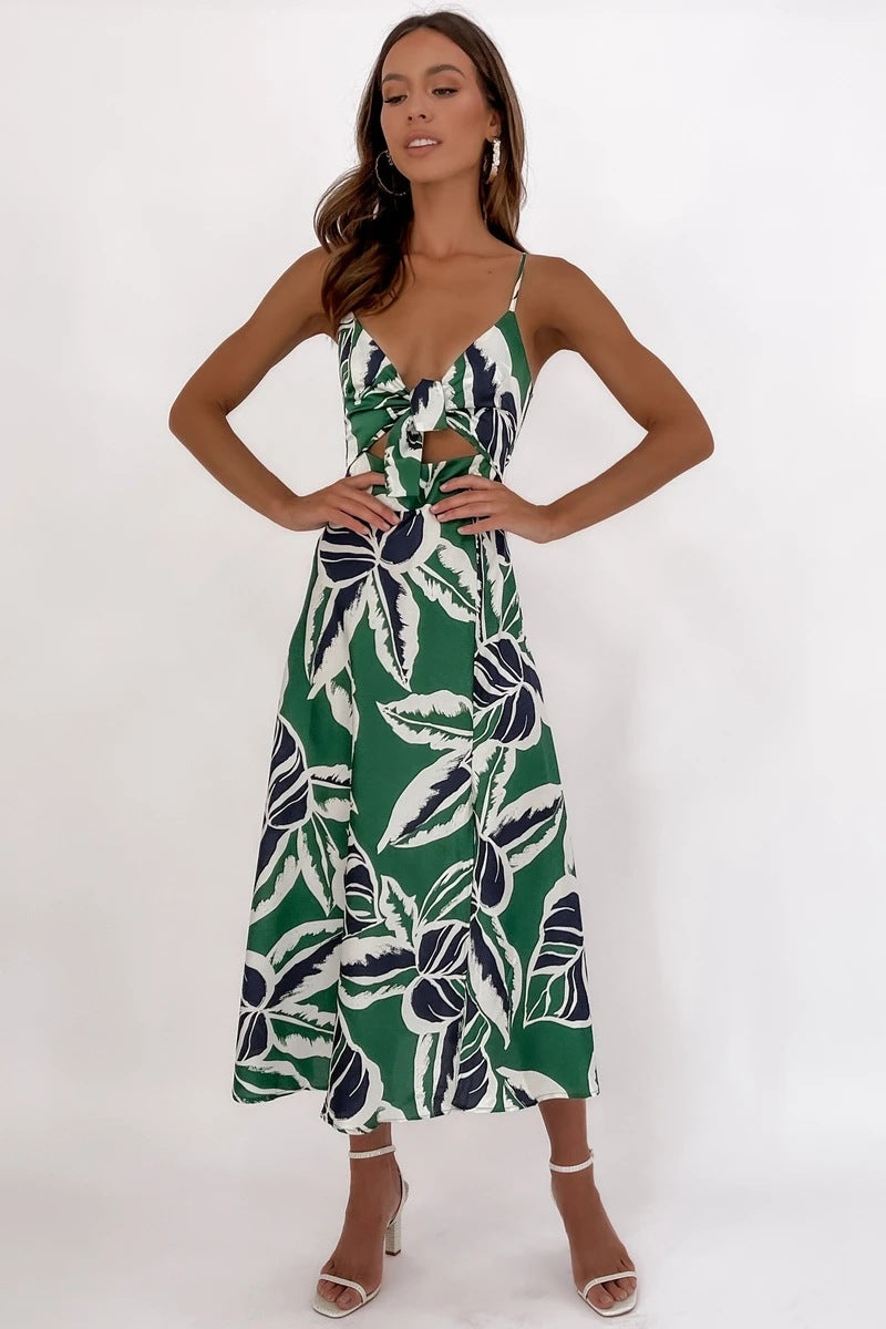 Tropical Floral Print dress with cut out front