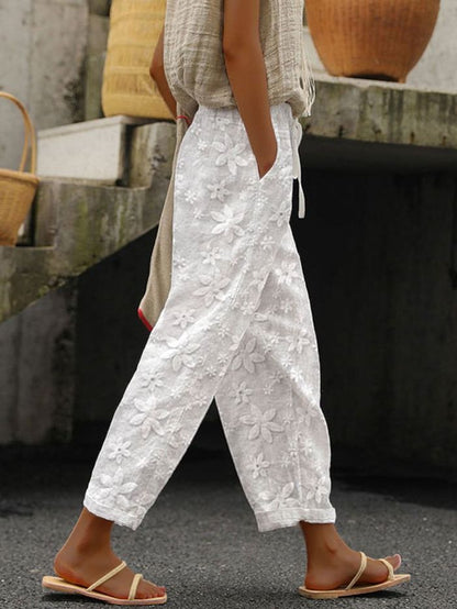 Embroidered cotton trousers