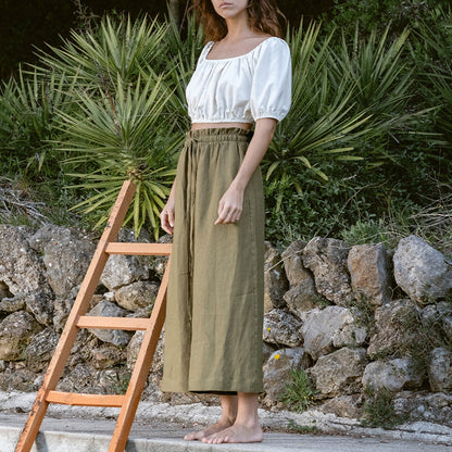 Linen wide leg trousers