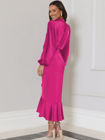 Full sleeve satin dress with ruffles