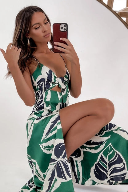 Tropical Floral Print dress with cut out front