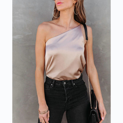 One shoulder satin top