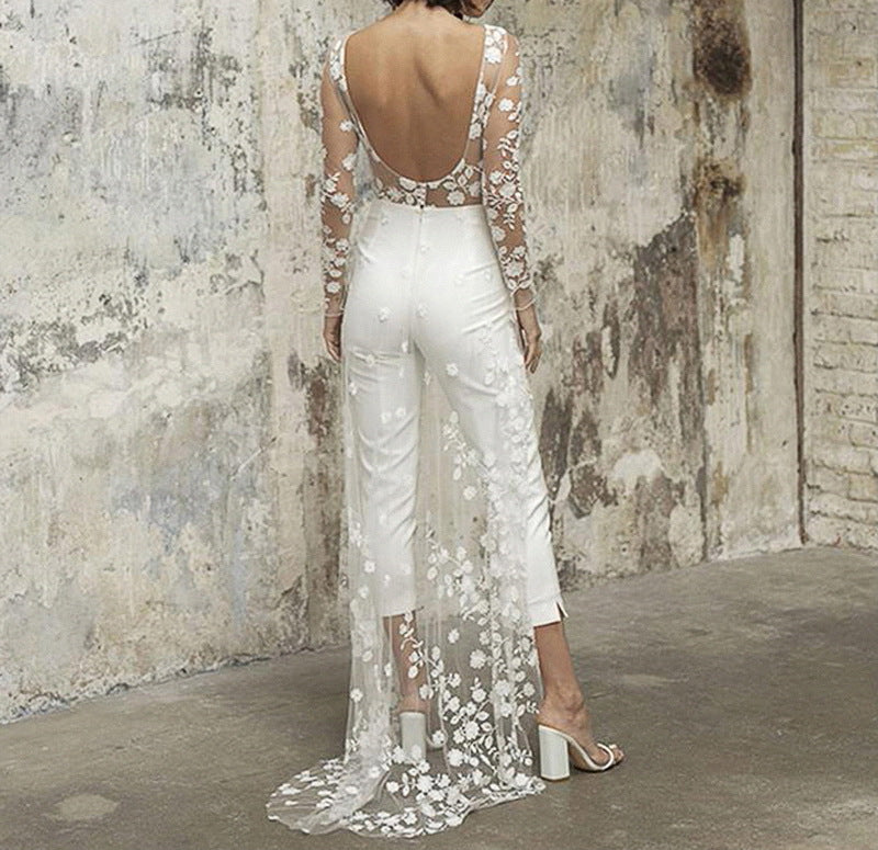 Embroidered lace jumpsuit