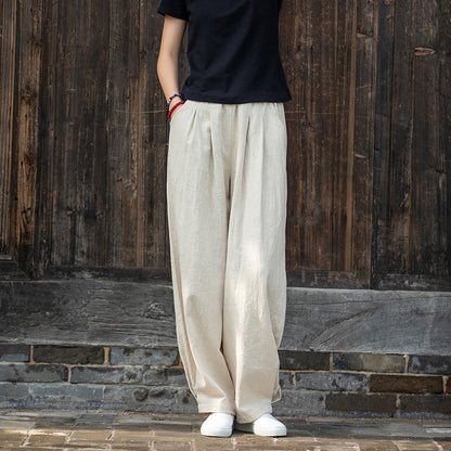 Linen blend loose fit trousers