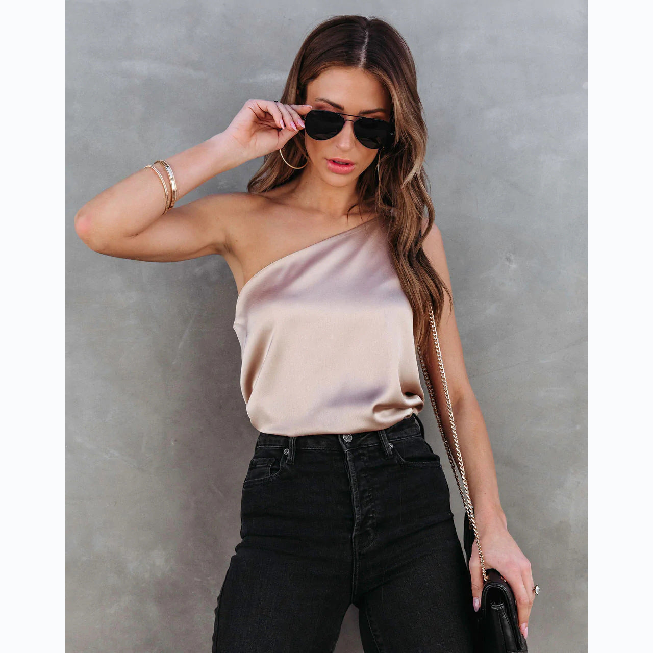 One shoulder satin top