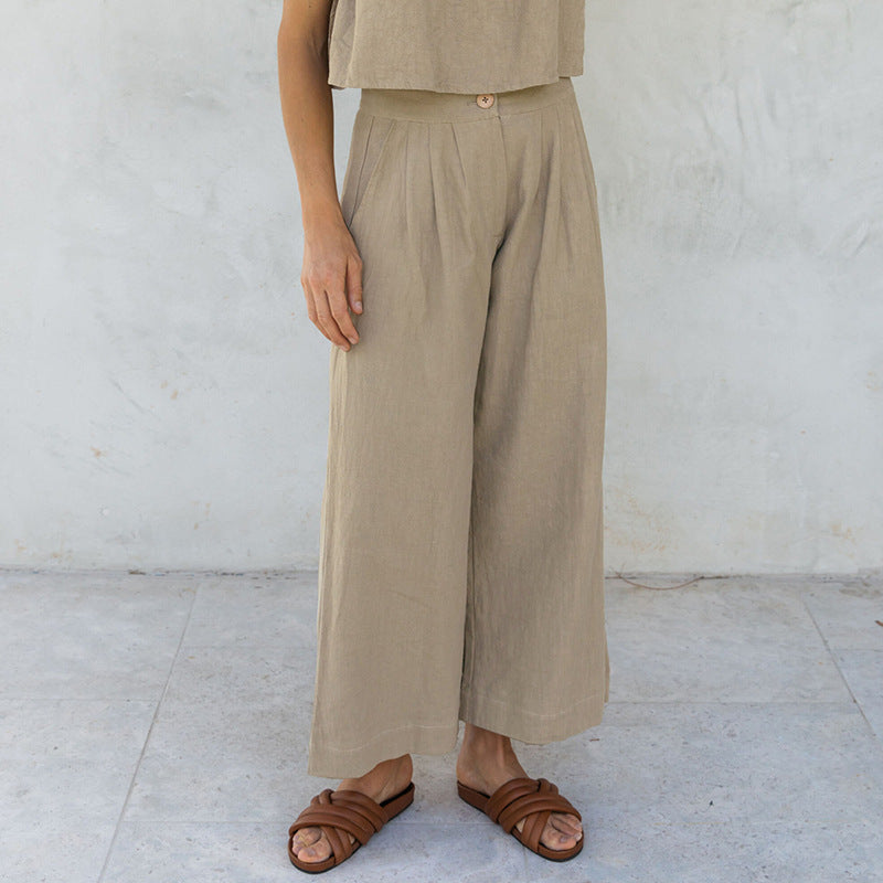 Linen blend wide leg trousers