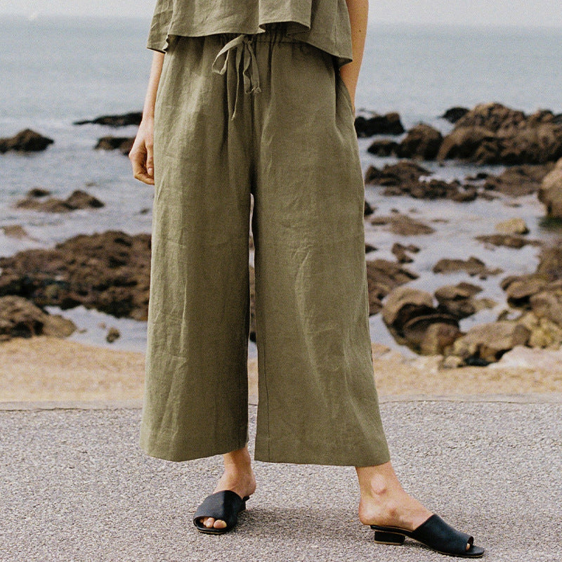 Linen wide leg trousers