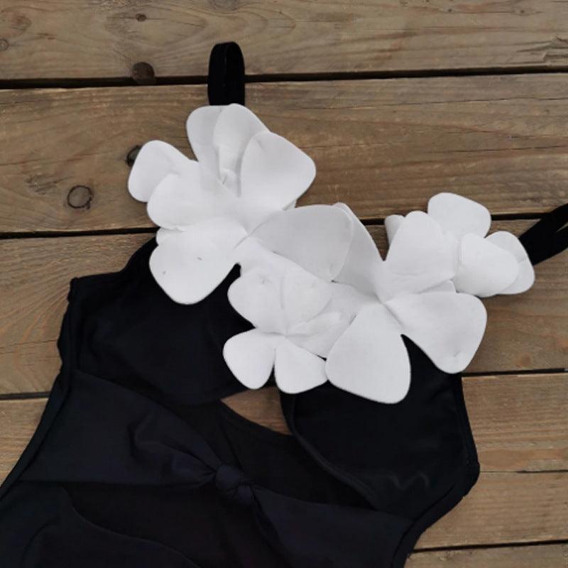 Swimsuit with 3D flower applique