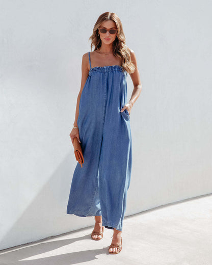 Denim loose fit jumpsuit