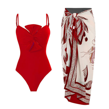 Tie front swimsuit with matching sarong