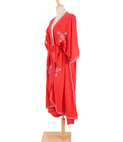 Embroidered beach kimono