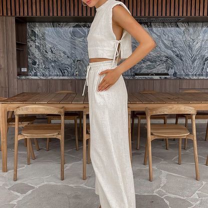 Padded shoulder two piece linen set