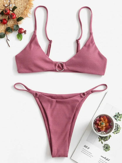 Rib Bikini set with gold hoop trim