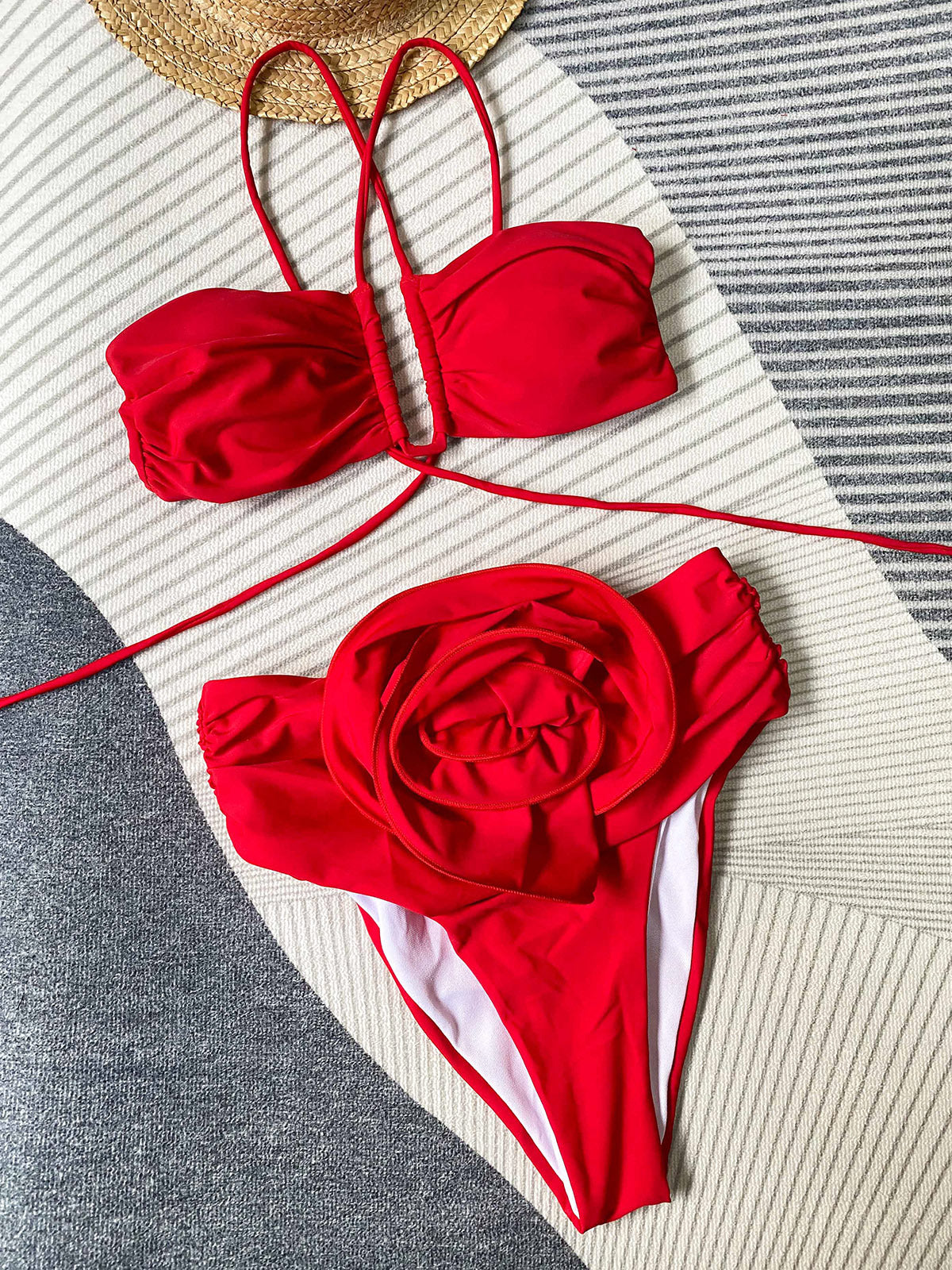 Floral trim bikini set