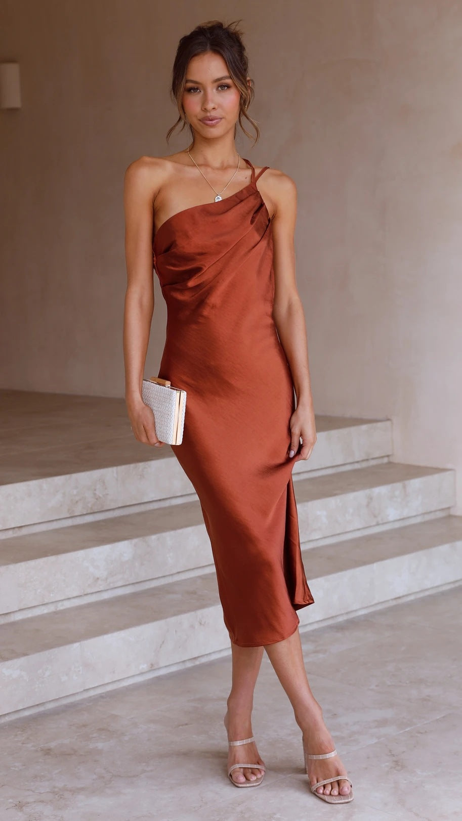 One shoulder satin dress