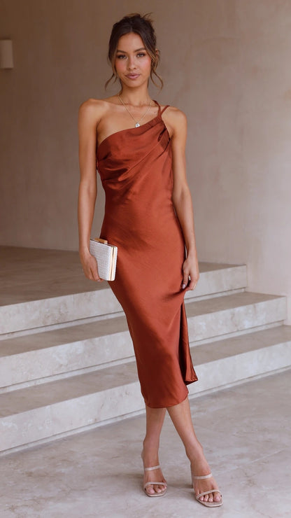 One shoulder satin dress