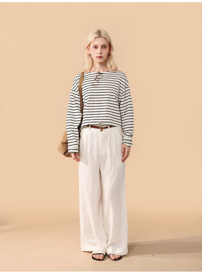 Linen blend straight leg trousers