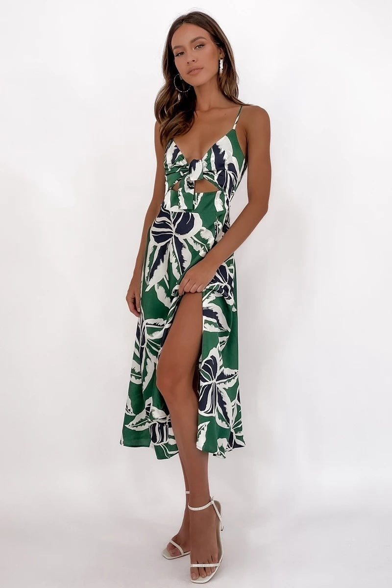 Tropical Floral Print dress with cut out front