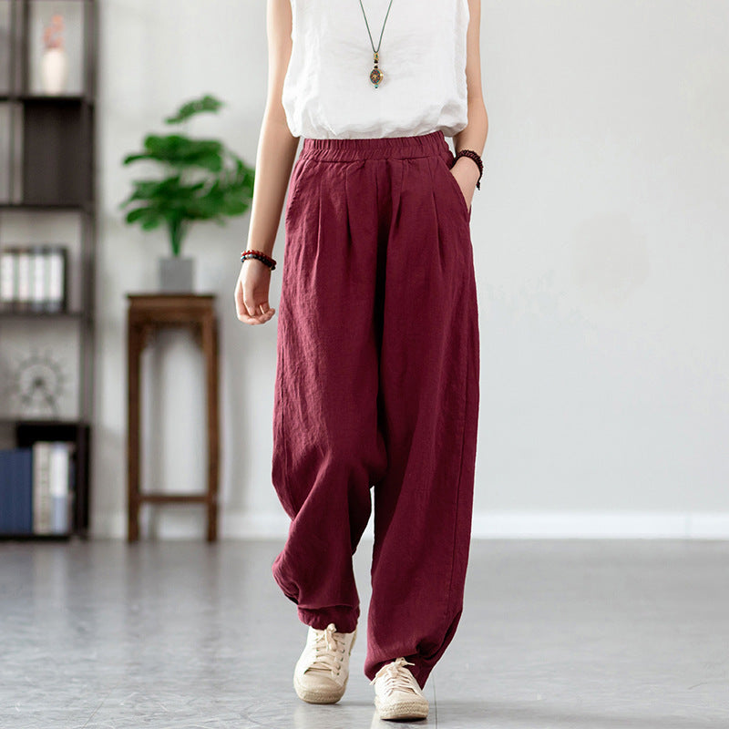 Linen blend loose fit trousers