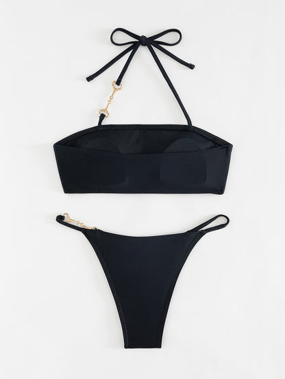 Halterneck bikini set with gold trim