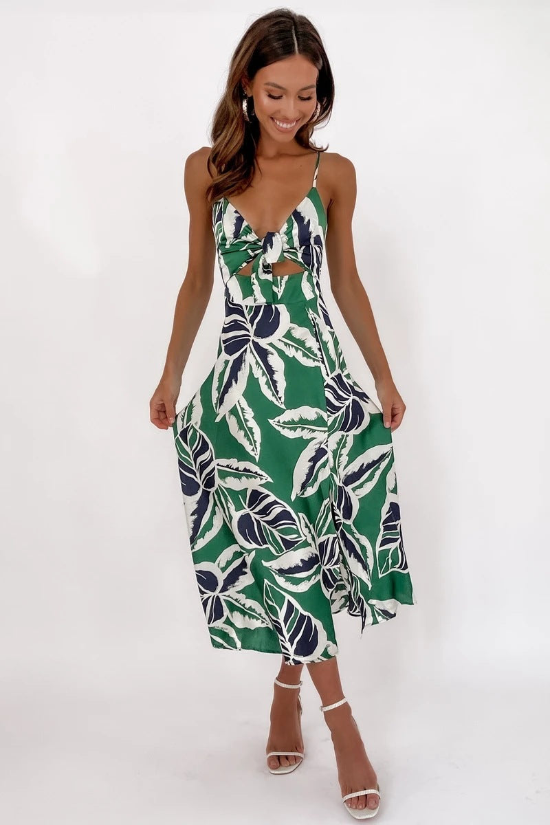 Tropical Floral Print dress with cut out front