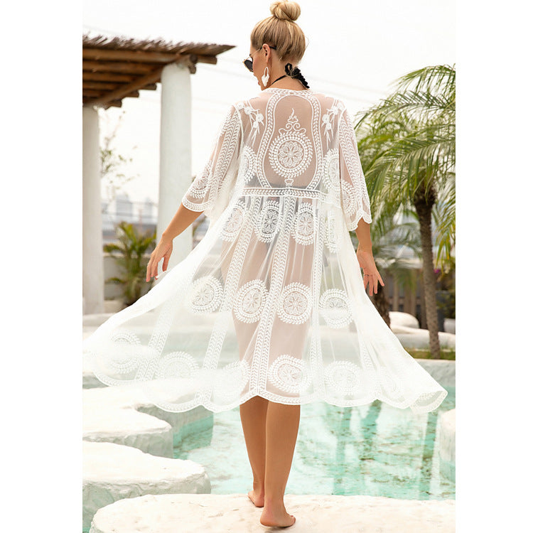 Embroidered chiffon beach cover up