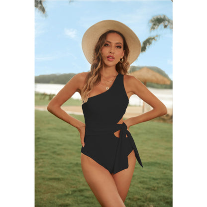 One shoulder side tie swimsuit