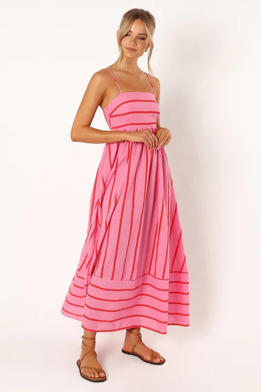 Printed stripe maxi dress