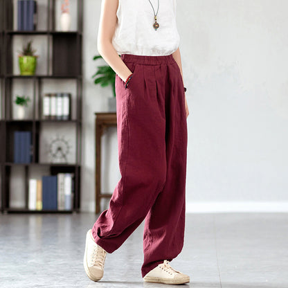 Linen blend loose fit trousers