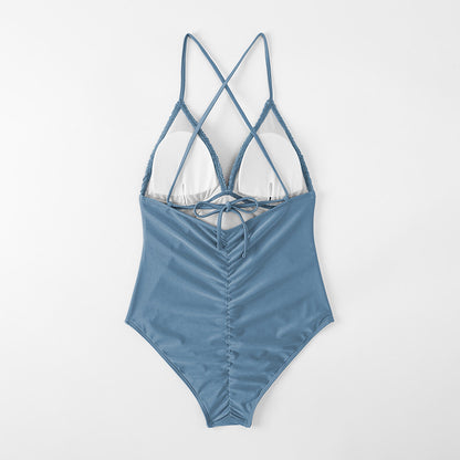 V neck swimsuit with smoking detail