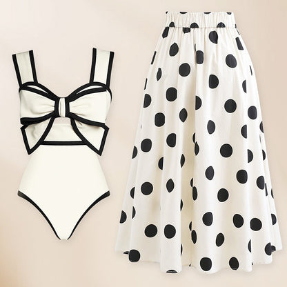 Bow front swimsuit with matching skirt