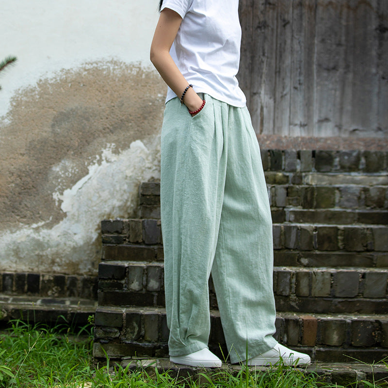 Linen blend loose fit trousers