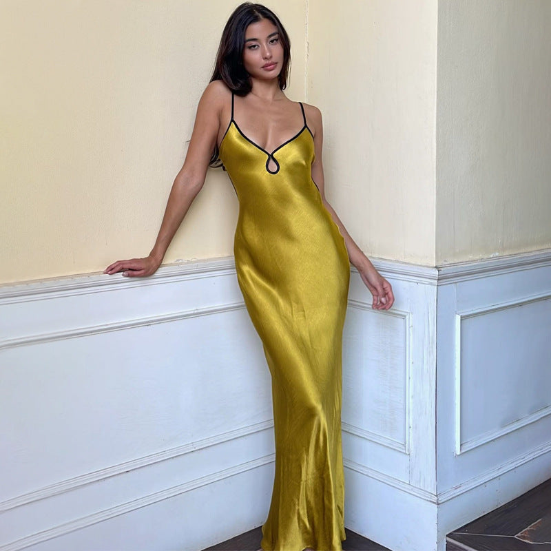 Golden satin maxi dress