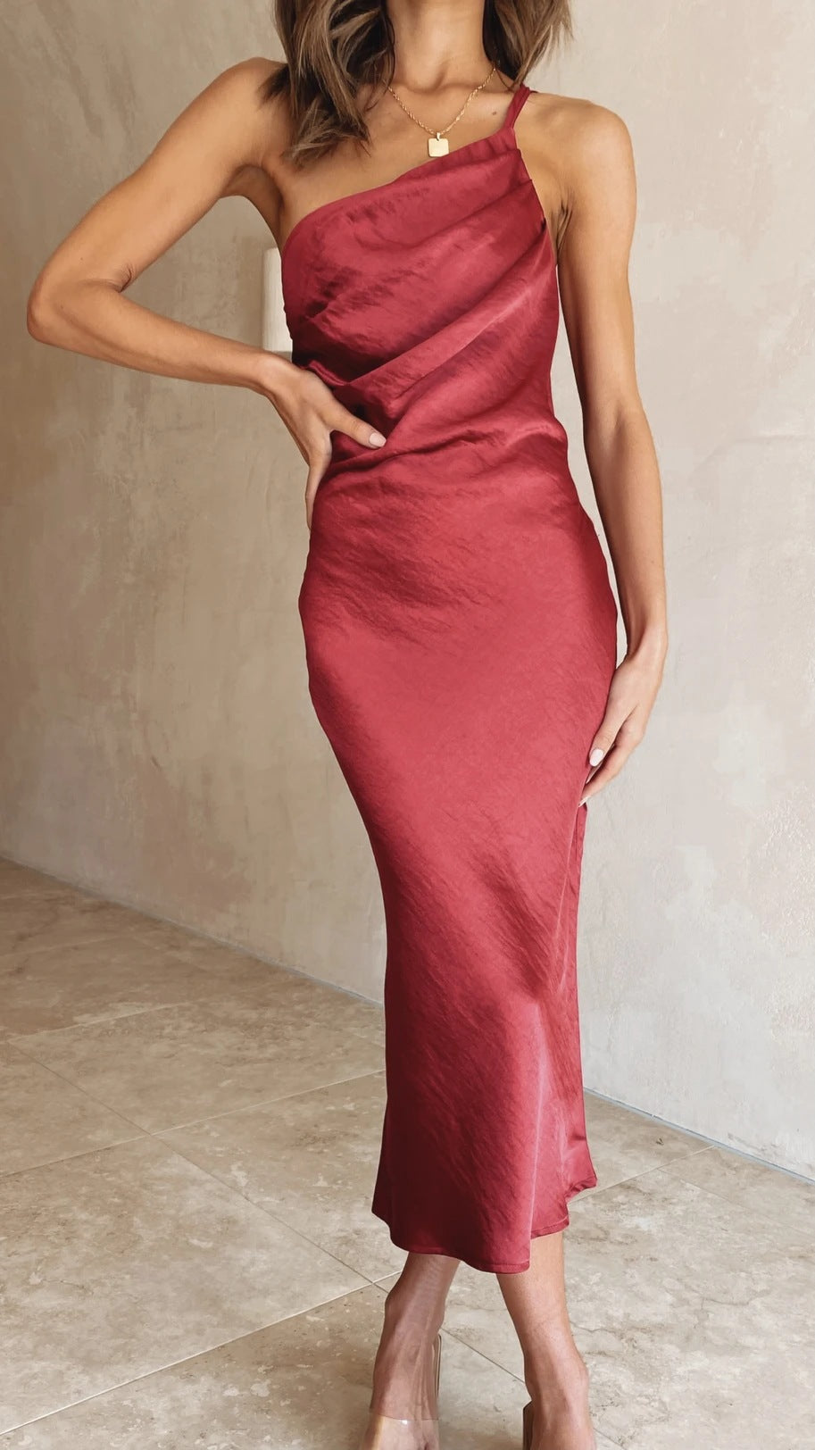 One shoulder satin dress