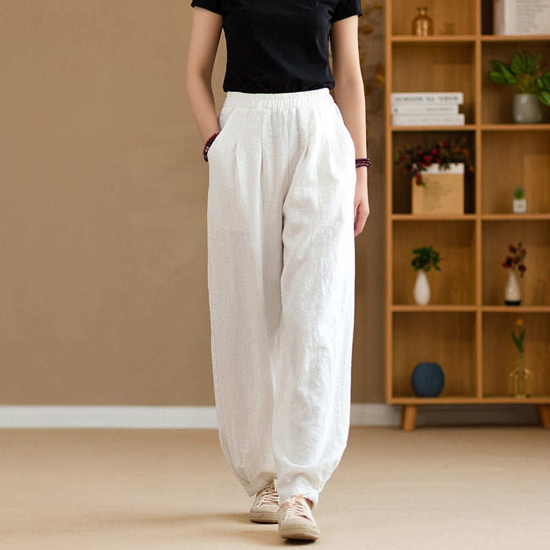 Linen blend loose fit trousers