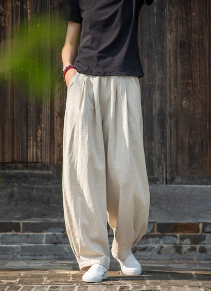 Linen blend loose fit trousers