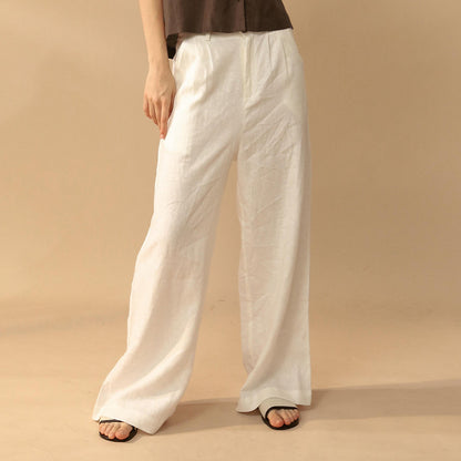 Linen blend straight leg trousers