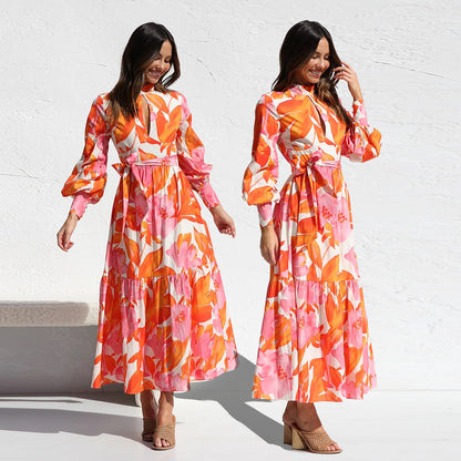 Printed full sleeve maxi dress