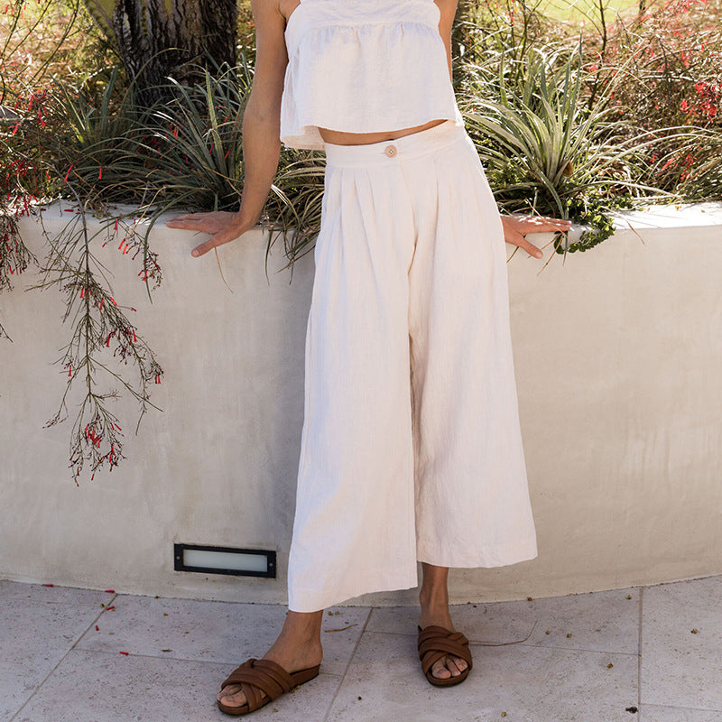 Linen blend wide leg trousers