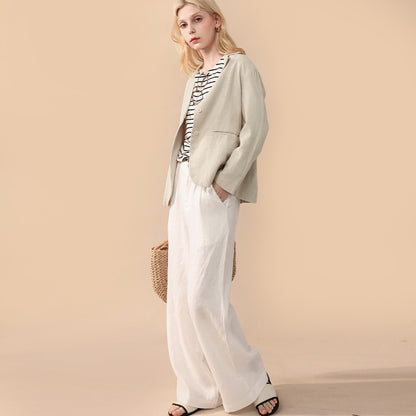 Linen blend straight leg trousers